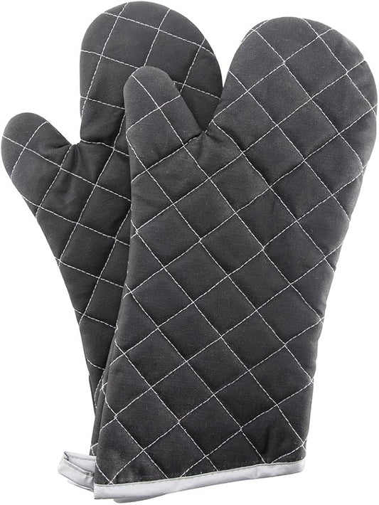 Oven Mitts Flame Retardant Mitts Heat Resistant to 425 °F 15 Inch Kitchen Mitt Black Color 2-Pack