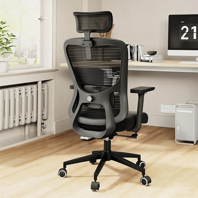 Ergonomic Office Chair - 350LB Mesh Office Chair with Adjustable Lumbar, High Back Computer Desk Chair with 3D Armrests, Comfy Chair with 2D Headrest & Tilt Function for Study, Work, Gaming