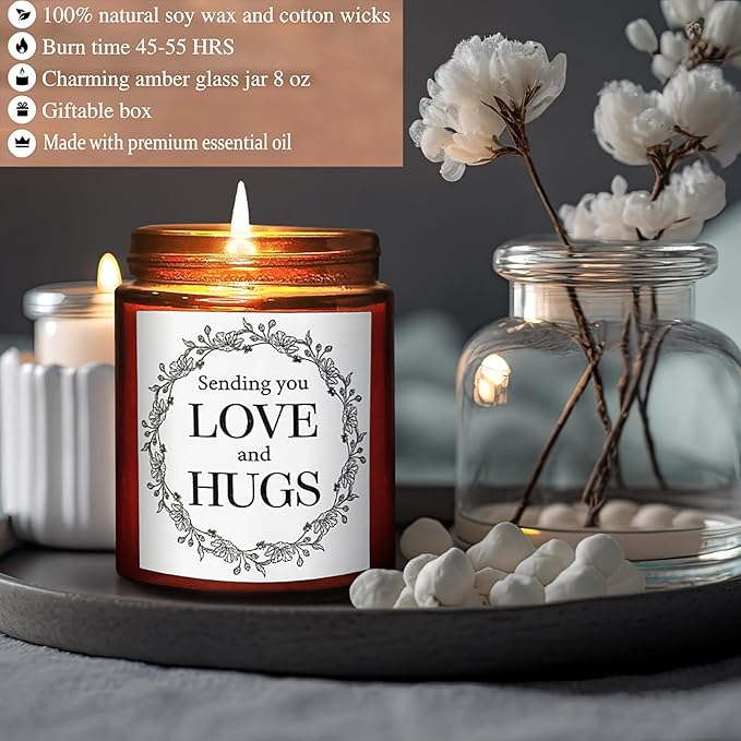 Sending You Love & Hugs Candle - Friendship Gifts for Women, Men, Best Friend, Sister - Relaxing Gifts for Her, Him - Natural Soy Wax Jasmine Essential Oil Calming Candles for Stress Relief
