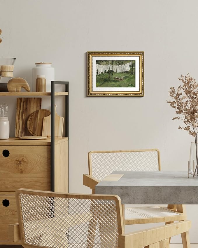 VIYYIEA Gold Framed Wall Art Canvas Print Home Decor Vintage Laundry Room Art Prints Antique Country Oil Painting Green Landscape Wall Decor Bathroom Art Wall Pictures for Living Room Bedroom 11x14in