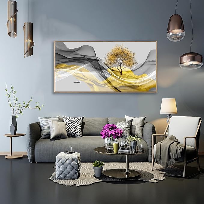 Tucai Decor Framed Wall Art Canvas Modern Light Luxury Abstract Ink Landscape Painting Artwork Waterproof Canvas Print Bedroom Home and Office Wall Art for living Room Wall Decor 24x48inch