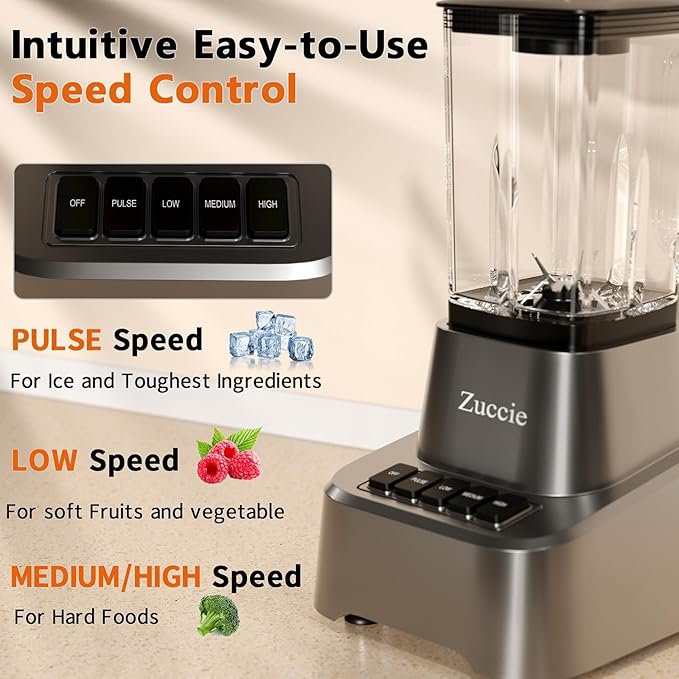 Blender for Shakes and Smoothies With 54oz Glass Jar, 4 Speed Settings, Countertop Blender for Frozen Fruit Drinks, Smoothies, Sauces, 750 Watts, Gray