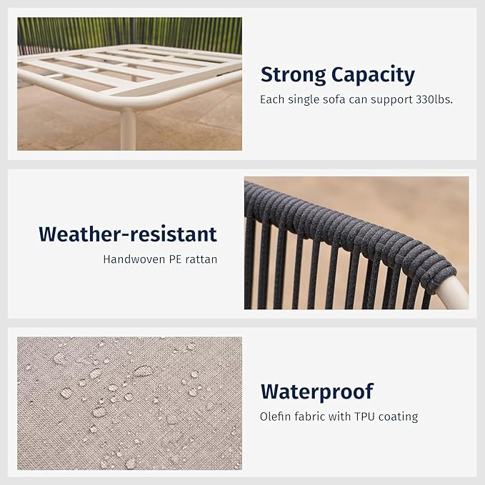 East Oak 5-Piece Outdoor Sectional Sofa, Modular Outdoor Furniture with Waterproof Thick Cushions, Modern Patio Sofa Deep Seating for Outdoor Garden Porch Blackyard, Misty Grey