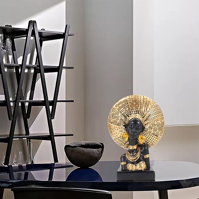African Statues for Home Decor, Sculptures Decorations for Living Room, 10'' African Lady Art Bust Figurines, Black Vintage Aesthetic Ornament for Shelf and Tables, Décor Accents Gifts for Women