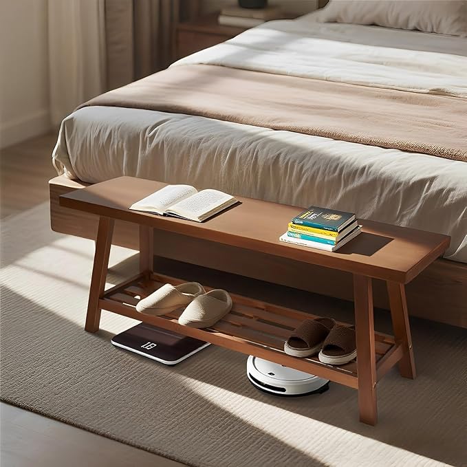 43.3" Farmhouse Solid Wood Bench, Long Rustic Storage Entryway Bench for Indoor, Bedroom,Dining Room, Living Room and Hallway