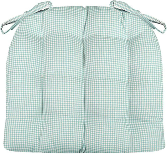 Barnett Home Decor Madrid Aqua Dining Chair Pad with Ties - 15 x 17 Size Small Chair Cushion - Latex Foam Fill - Machine Washable, Reversible, 100% Cotton, Made in USA (Turquoise Gingham Check)