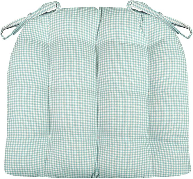 Barnett Home Decor Madrid Aqua Dining Chair Pad with Ties - Medium Size 18 Chair Cushion - Latex Foam Fill - Machine Washable, Reversible, 100% Cotton, Made in USA (Turquoise Gingham)