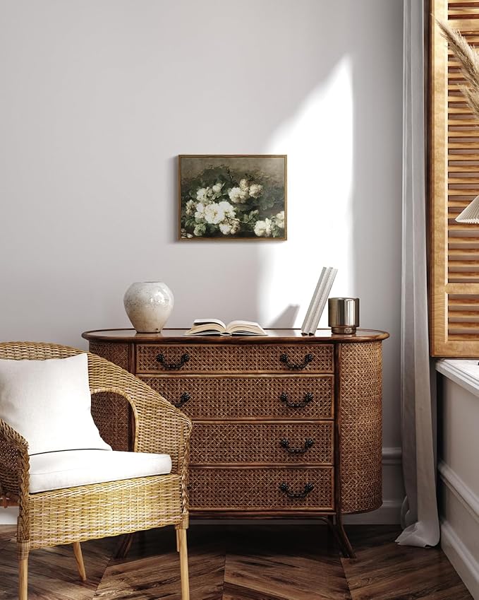 InSimSea Framed Canvas Wall Art Vintage Decor, Flower Prints Wall Art Room Wall Decor, Botanical Prints Wall Art for Living Room Decorations, Rustic ArtWork for Bathroom Bedroom Home Decor, 11"x14"