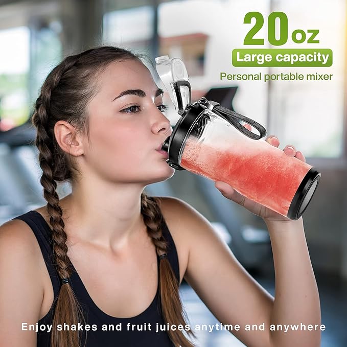 20 Oz Portable Blender for Shakes & Smoothies, 4000mAh Electric Juicer with 270W Motor, IP67 Waterproof, USB Fresh Juice Blender with 2 Mixing Modes for Travel & Gym, Black