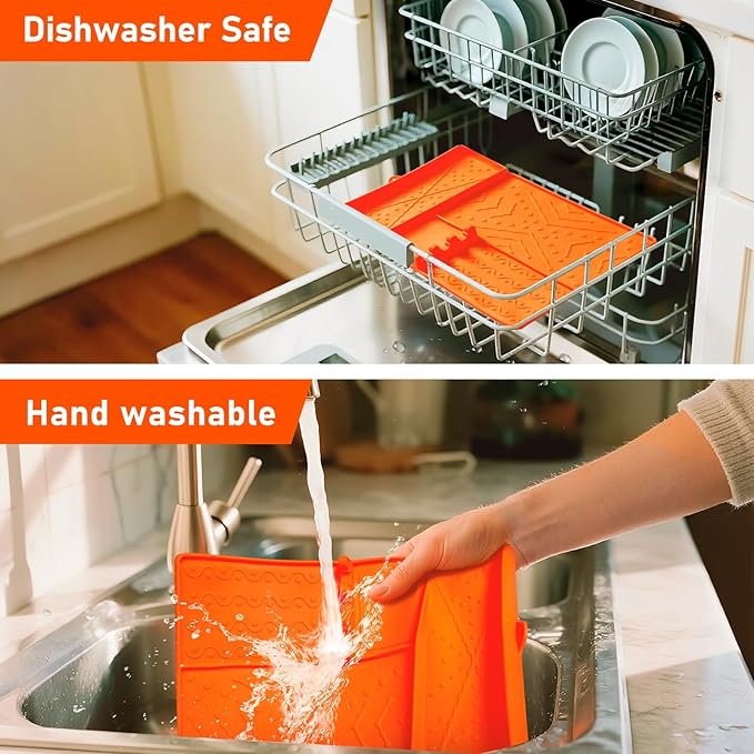 Griddle Mat Barbeque Grill Accessories Tools for Blackstone, Side Shelf Food-Grade Silicone Spatula Mat with Drip Pad for Outdoor Grill Kitchen Counter - Orange