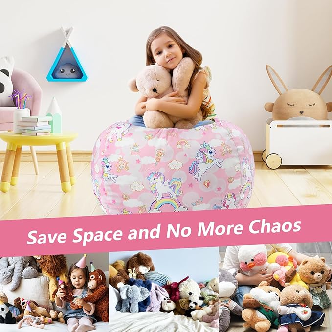 Bean Bag Chair for Kids Stuffed Animal Storage Beanbag Chairs,Toddler Toy Storage Organizer for Girls and Boys,Large 32'' Cover Only（No Filling)