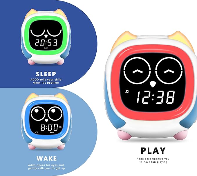 iTOMA Addo Kids Alarm Clock,Sunrise/Sunset Simulation Bedside Lamp, Grow Children's Clock Trainer and Bluetooth Music Player,White Noise Sleep Sounds Wake Up Clock Owl CKS912