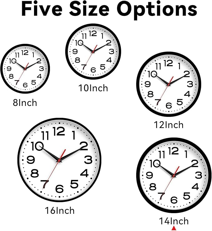Wall Clock 14 Inch Large Silent Non-Ticking Modern Clock Battery Operated Classic Simple Minimalist Analog Decorative for Kitchen, Living Room,Office, Bedroom, Bathroom (Black)