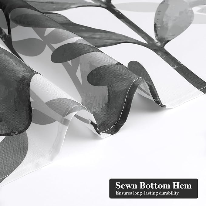 MitoVilla Black Eucalyptus Shower Curtain, Plant Leaves Fabric Cloth Shower Curtains for Rustic Vintage Bathroom Decor, Modern Chic Botanical Shower Curtain, 72x72