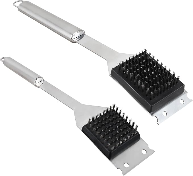 Grill Cleaner Brush and Scraper,16” & 14” Stainless Steel Handle Cleaning Brush for BBQ, Grills,Cookout Tool,Grill Brush for Outdoor BBQ 2 Pack