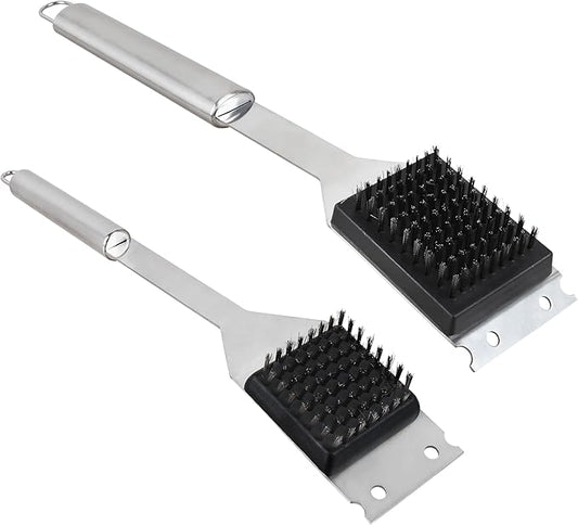 Grill Cleaner Brush and Scraper,16” & 14” Stainless Steel Handle Cleaning Brush for BBQ, Grills,Cookout Tool,Grill Brush for Outdoor BBQ 2 Pack