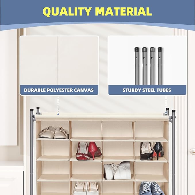 STORAGE MANIAC Stackable Shoe Cubby Organizer, Free Standing Shoe Cube Rack for Entryway, Bedroom, Apartment, Closet, 20-Cube Beige