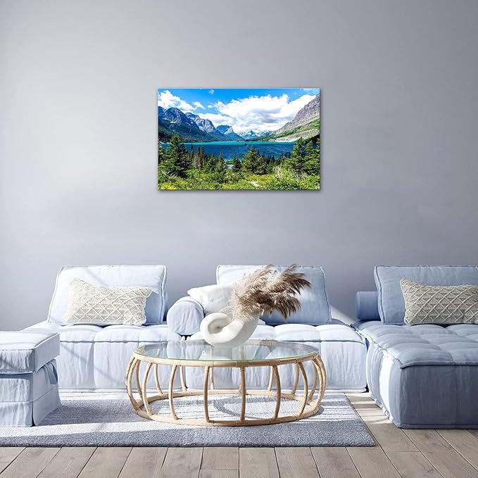SKASNFAI Glacier National Park Wall Art Lake Mountains Pictures Framed Canvas Prints Artwork for Living room Bedroom Office Ready to Hang (20x30 inch)
