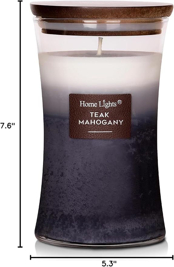HomeLights 3-Layer Candles for Home Scented, 21.52 OZ Natural Soy Wax Scented Candles Burns Up to 100 Hours, Large Jar, Teak Mahogany