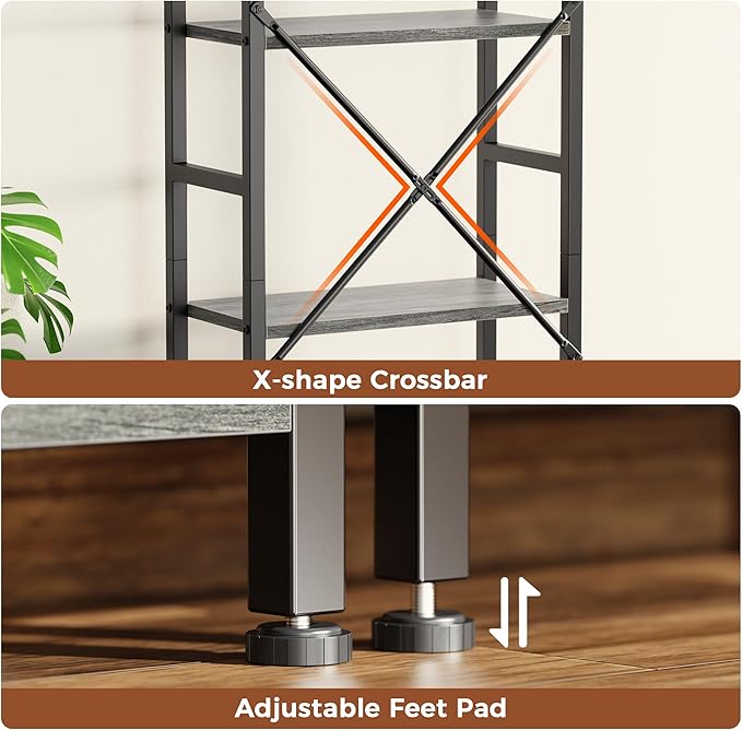 SUPERJARE Triple 6 Tier Bookshelf, Bookcase with 17 Open Display Shelves, Wide Book Shelf Book Case for Home & Office, Grey