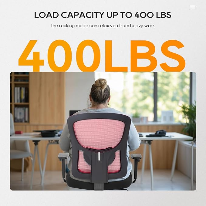 Big and Tall Office Chair 400lbs Desk Chair Mesh Computer Chair with Lumbar Support Wide Seat Adjust Arms Rolling Swivel High Back Task Executive Ergonomic Chair,Red