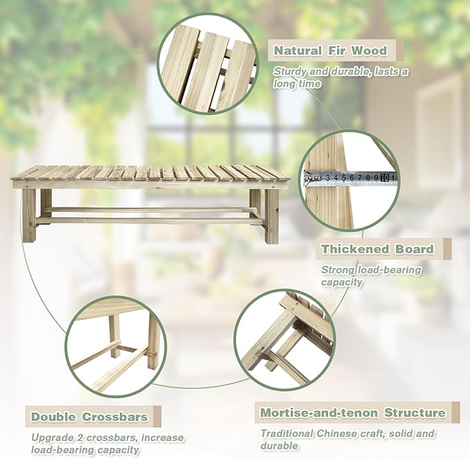 Outdoor Garden Bench, 3-Person Wood Patio Bench Weatherproof Outdoor Backless Bench, Anti-Corrosion and Anti-Rust Garden Benches for Garden Lawn Porch Park Backyard (Natural,47.25''/120cm)