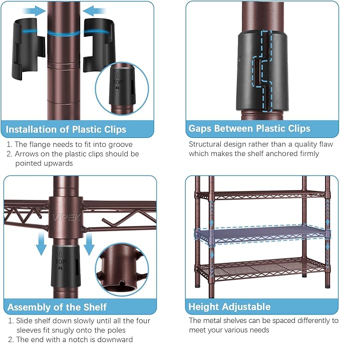 VIPEK L6 L Shaped Clothes Rack for Corner, Heavy Duty Clothing Rack 5-Tier Wire Garment Rack Freestanding Closet with 7 Adjustable Shelves & 4 Hanging Rods, Max Load 850LBS, Bronze