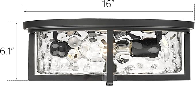 Large Industrial Flush Mount Ceiling Light, 3-Light Modern Close to Ceiling Lights, Hammered Kitchen Ceiling Light for Hallway, Kitchen, Bathroom, Dining Room (Black, 16" D)