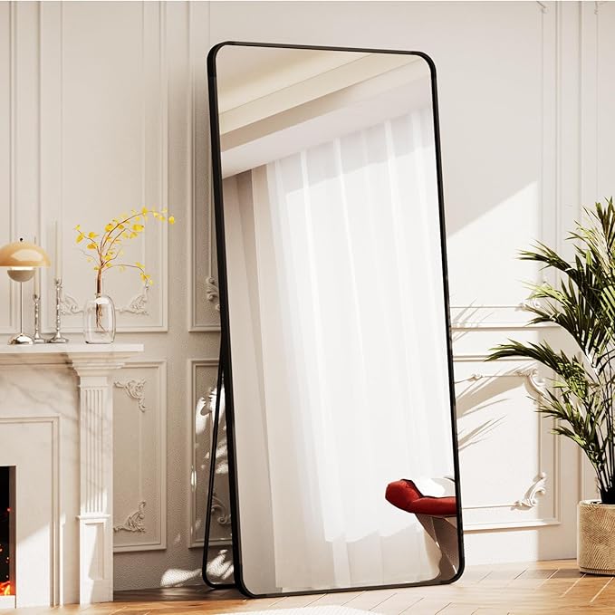 BEAUTYPEAK Black Full Length Mirror, 71"x32" Rounded Corner Floor Mirror Standing Hanging or Leaning Against Wall, Suitable for Bedroom or Dressing Room