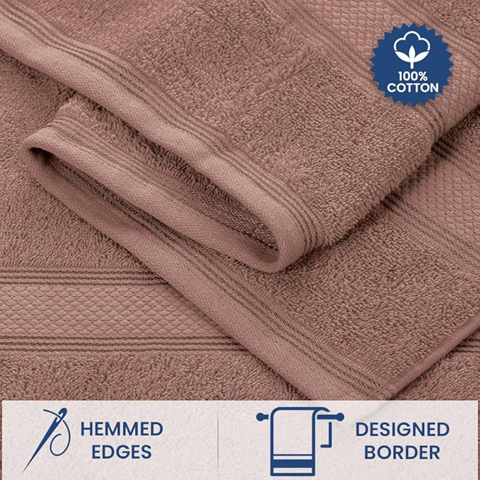 Casa Lino Bath Towel Set of 8 (2 Bath Towels, 4 Wash Cloths & 2 Hand Towels for Bathroom) - 100% Cotton - Highly Absorbent & Quick Dry - Guest Room Essentials for Bathroom Set - (Coffee Brown)