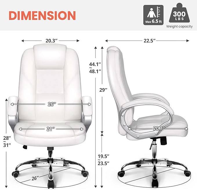 NEO CHAIR Office Desk Ergonomic Gaming Chair High Back Adjustable Computer Chair with Wheels and Lumbar Support Comfy Leather Executive Swivel (White)