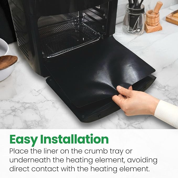 Toaster Oven Liner – Compatible with Breville, Cuisinart, Black & Decker, Dash, and More – Nonstick Heat Resistant Reusable Air Fryer Liners, PFOA & BPA Free, 9x11", 4 Pack, Black