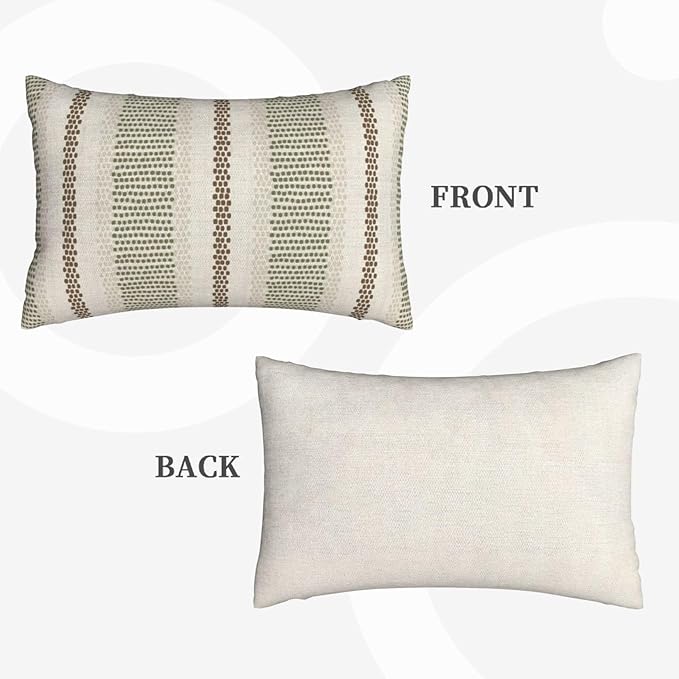 Boho Pillow Covers 12x20 Pack of 2 Sage Green Brown Polka Dot Stripe Decorative Throw Pillow Covers Bohemian Abstract Modern Pillowcase Farmhouse Lumbar Cushion Case for Home Sofa,Outdoor Decor
