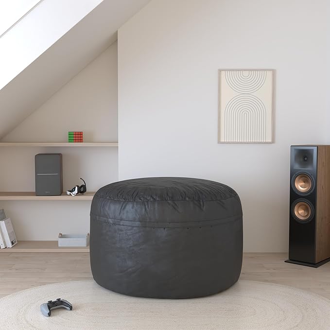 Homguava 5FT Bean Bag Chair Giant BeanBag with Memory Foam Filled, Comfy Bean Bag Chairs for Adults, Adult Bean Bag Chair with Dutch Velvet Cover for Living Room Bedroom-Black