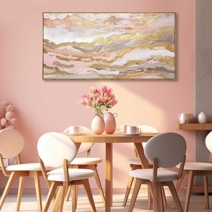 YJYart Pink Abstract Wall Art/Girl Room 20x40 Inch/Large Wall Art for Living Room/Bedroom Decorations Gold Office Decor Kitchen Art Dining Room Decor