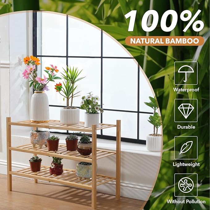 3 Tier Bamboo Shoe Rack Storage Organizer for Closet, Multifunctional Stackable Free Standing Shoe Shelf Organizer for Small Space,Entryway,Hallway,Bathroom 27"x11"x20" (Natural, 3 Tier)