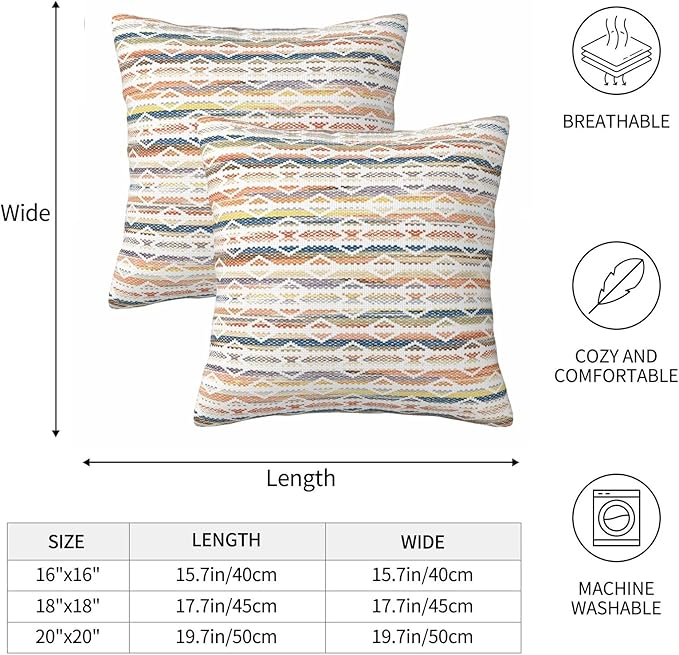 Colorful Boho Geometric Abstract Striped Throw Pillow Covers 18x18 Inch Set of 2 Modern Bohemia Decor Pillows Cover Farmhouse Cushion Case of Sofa Living Room Bedroom
