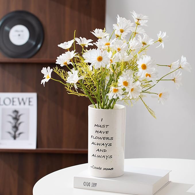 Ceramic Vase 8.27 Inches H, Flower Vase for Home Decor I Must Have Flowers Always and Always White Vase for Bohemian Decor, Pampas Vase