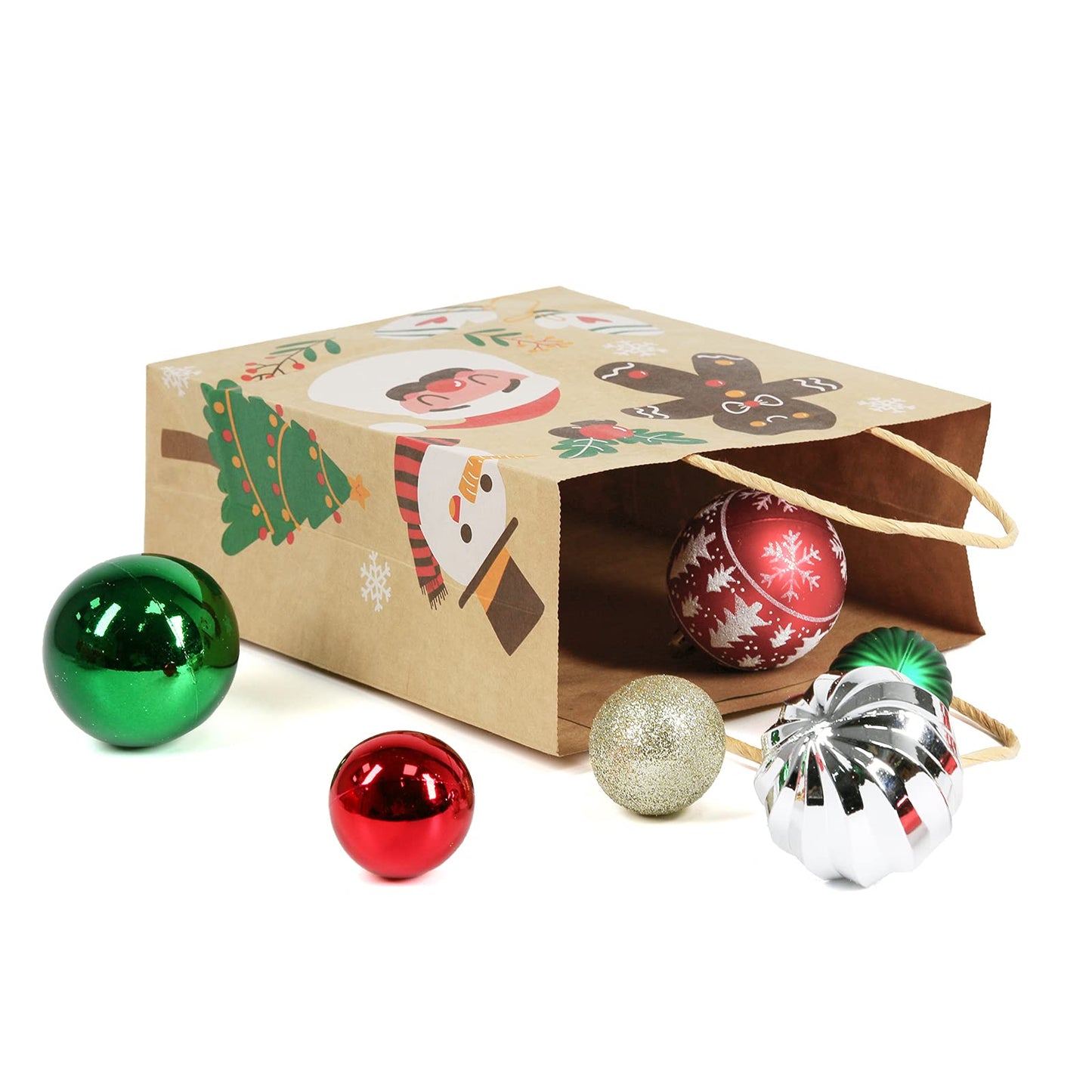 Ogrmar 24 PCS Christmas Gift Bags Kraft Holiday Wrapping Paper Bags with Christmas Prints for Holiday Party Favors Xmas Gift Box Packaging