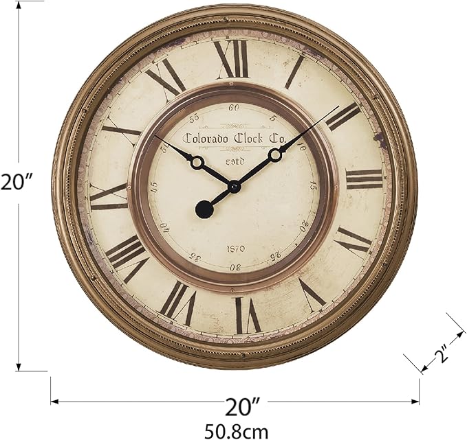 20 Inch Retro Farmhouse Wall Clock, Solid Wood Silent Non-Ticking, Battery Operated Decorative Clock for Living Room, Kitchen, Bedroom, Office and Home Decor