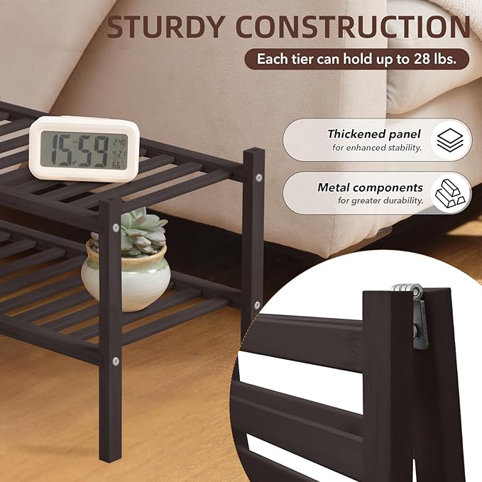 2 Tier Bamboo Shoe Rack Storage Organizer for Closet, Multifunctional Stackable Free Standing Shoe Shelf Organizer for Small Space,Entryway, Hallway, Bathroom27 x11 x13 (Brown, 2 Tier)