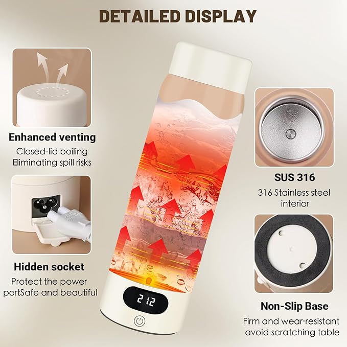 Travel Electric Kettle Portable Mini Kettle, 316 Stainless Steel 16.91Oz/500mL, Smart Small Hot Water Boiler with 4 Temperature,Fast Boiling water with Auto Shut-Off and Boil Dry Protection