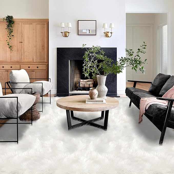 Latepis 10x14 Area Rugs White Faux Fur Washable Super Large Rug for Living Room Fluffy Shag Bedroom Rug Sheepskin Rugs for Sofa Office Entertainment Room, Rectangle