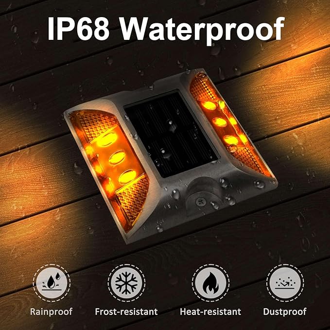 Aolyty Solar Dock Lights - IP68 Waterproof Outdoor Warning Step Lights for Sidewalk, Stair, Garden Pathway & Walkway (4 Pack, White)
