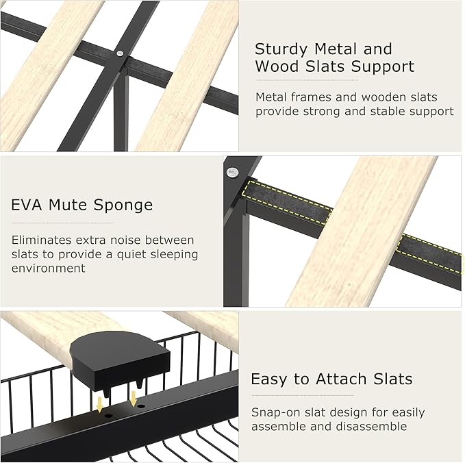 VECELO Full Size Bed Frame with Storage Drawers, Upholstered Platform Bedframe with Wingback Headboard, No Box Spring Needed, Beige