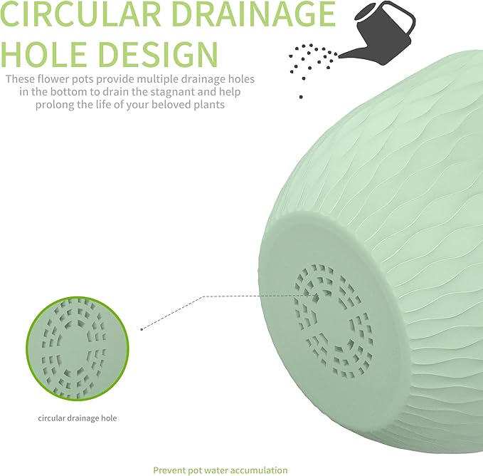 12/10/9 Inch Plant Pots, 3 Pack Large Flower Pots for Indoor and Outdoor Plants with Water Ripples, Large Plastic Flower Pots with Drainage Holes and Tray for Garden Indoor Plants