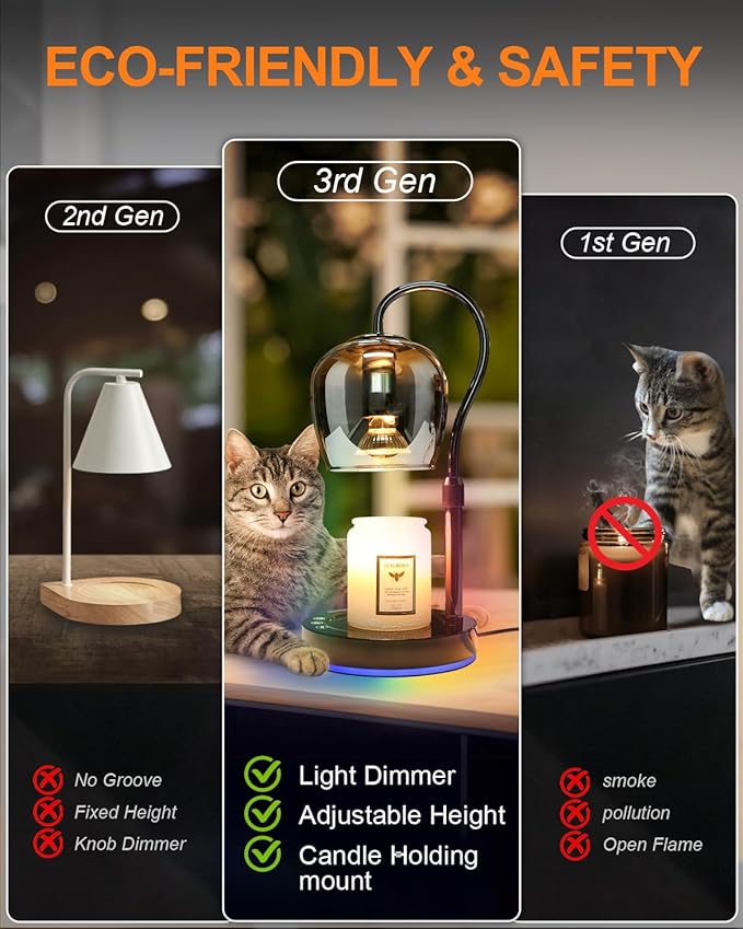 Hisummer Candle Warmer Lamp with 7 Colors RGB & Touch Dimmer, Height Adjustable Swan Neck for Scented Jar Candles, Includes 2 Bulbs, 24V Safe Wax Warmer for Home Decor Gift for Women Mom (Marble Vein)