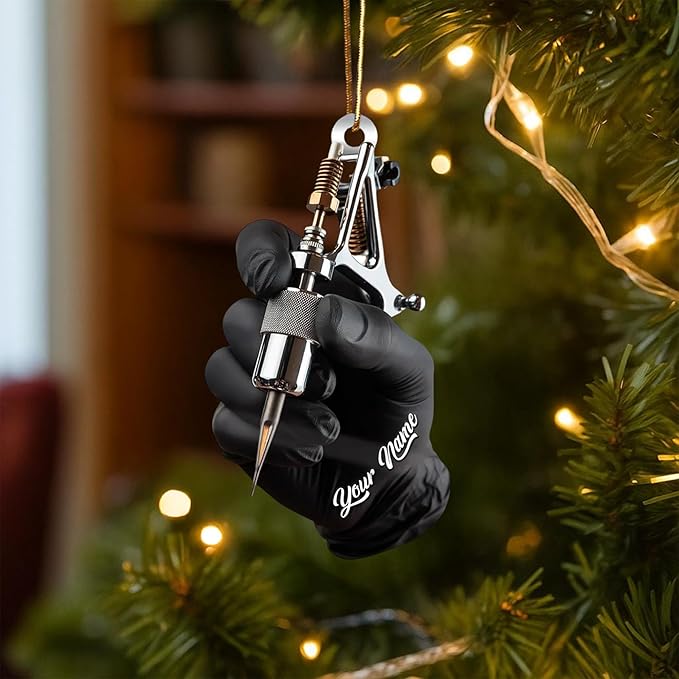 Custom Tattoo Ornament 2025 – Personalized Acrylic 2D Flat Tattoo Machine Ornament, Custom Ink Artist Gift, Tattoo Studio Christmas Tree Decoration, Holiday Keepsake for Tattooes Enthusiasts