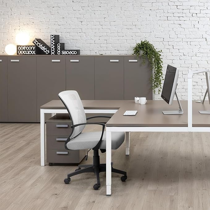 Furmax Office Chair Ergonomic Computer Desk Mesh Chair Mid Back Swivel Lumbar Support with Armrest (1, White)