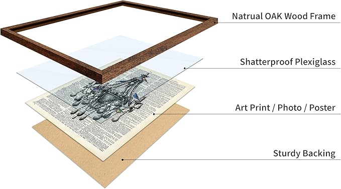 Poster Master Dictionary Art Poster - Antique Chandelier Print - Bird Art - Baroque Art - Gift for Men & Women - Chic Decor for Living Room, Dining Room, Bedroom or Kitchen, 16x20 Brown Framed